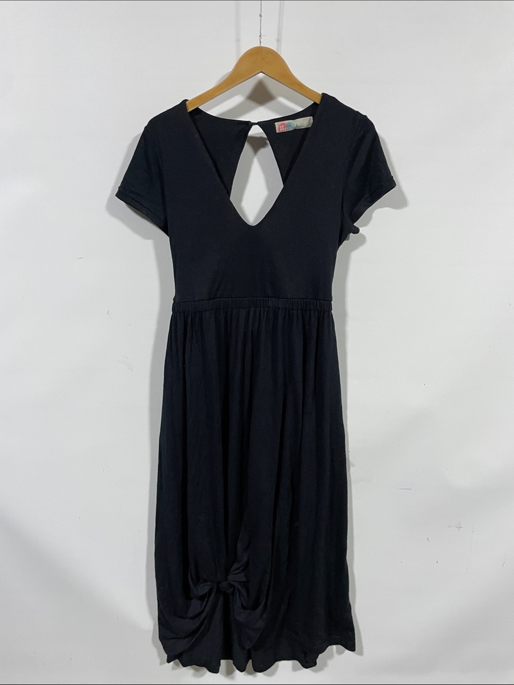 Free People Black Midi Dress with V-Keyhole - Picture 1 of 3